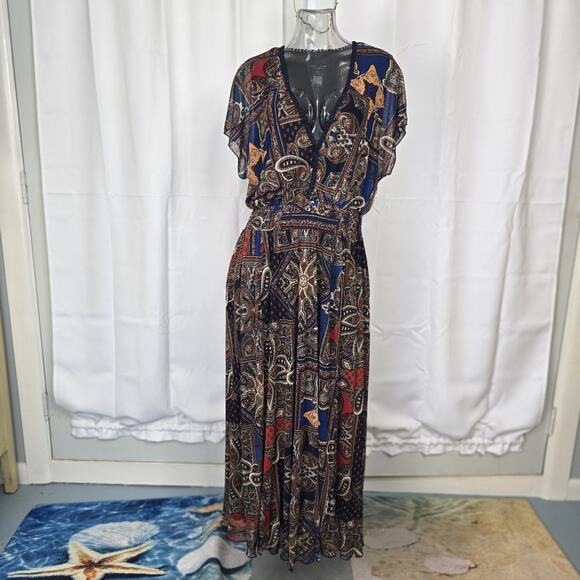 Kate and Lily Paisley Mesh Boho Maxi Dress Pockets 16W - Picture 3 of 9